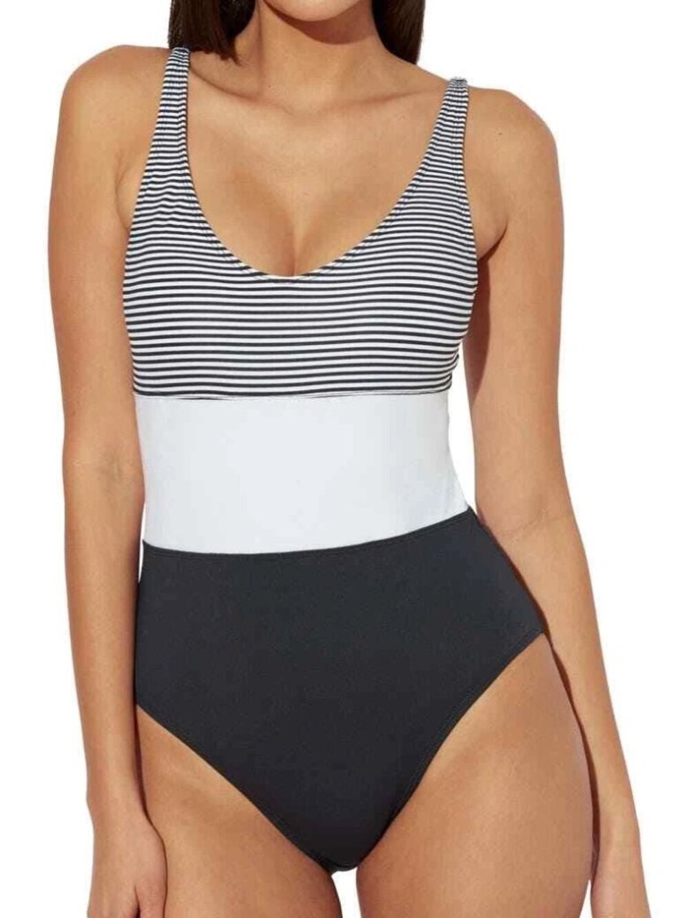 Bleu Rod Beattie Womens One Piece Swimsuit Inside the Lines Striped Black NWT 8
